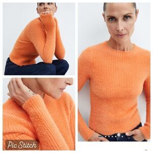 EUC! Mango MNG Orange Fuzzy Cozy Long Sleeve Sweater -Size M (also fits XS/S)